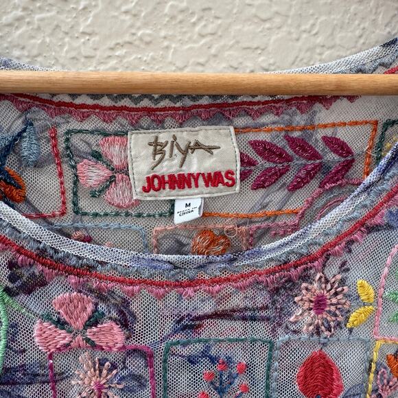 EUC Johnny Was $350 Logan Tierred Embroidered Mesh Maxi Dress - Picture 6 of 9